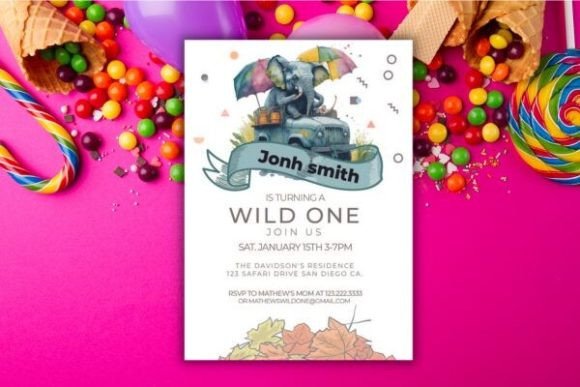 Kids Safari Animals Watercolor Birthday Graphics