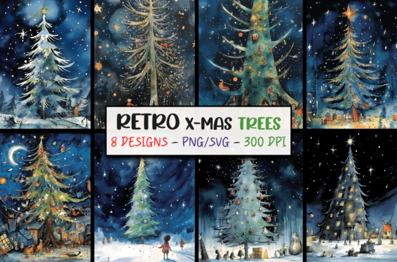Retro Christmas Backgrounds - Trees Graphics