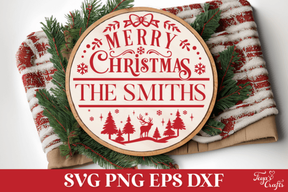 Round Christmas Family Name Sign Graphics and Crafts